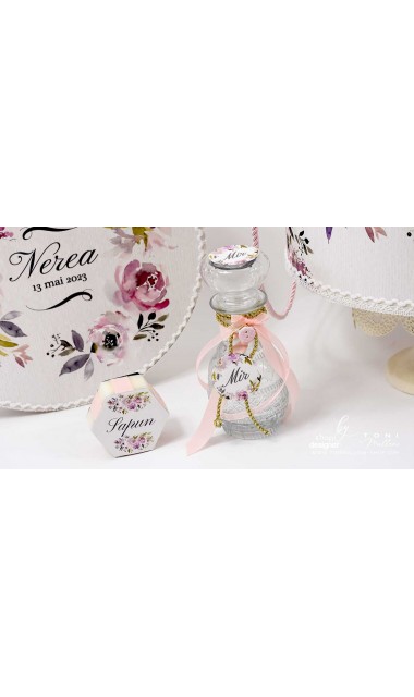 Trusou botez cu flori roz si mov Purple Flowers 8